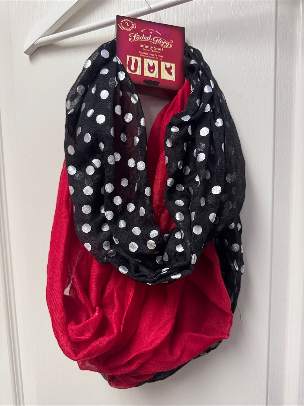 Faded Glory Red and Black Polka Dot Infinity Scarf
